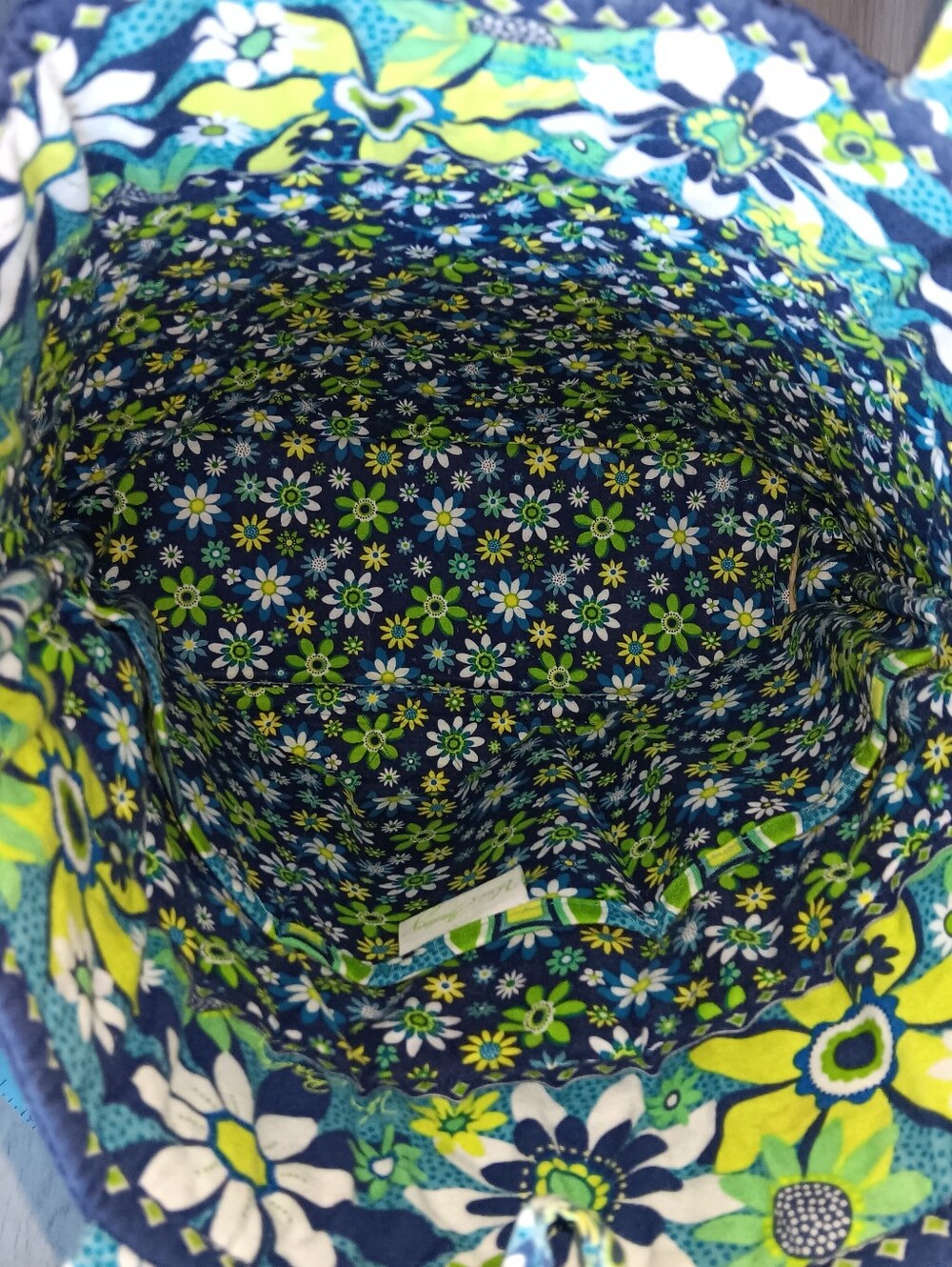 Vera Bradley Daisy Daisy Geometric Floral Tote Bag Double Handle Green Blue 13" - Picture 4 of 13